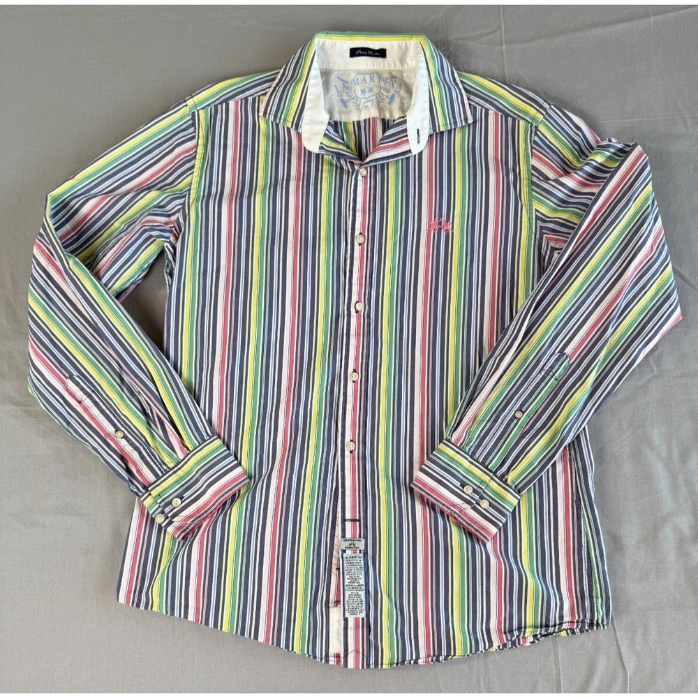 La Martina Buenos Aires Mens striped Dress Shirt Size Large Slim Fit Colorful‎